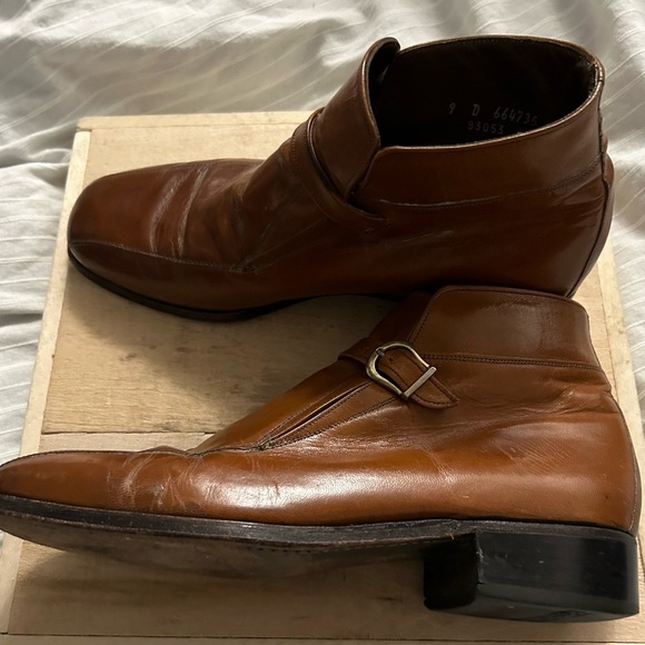 Vtg Florsheim Imperial Boots Triest Brown Leather Monk Strap Buckle 93053 Sz 9D main image 5